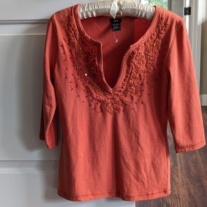 NWOT Aziz Top/Blouse Embellished Size Med, 3/4 Sleeves